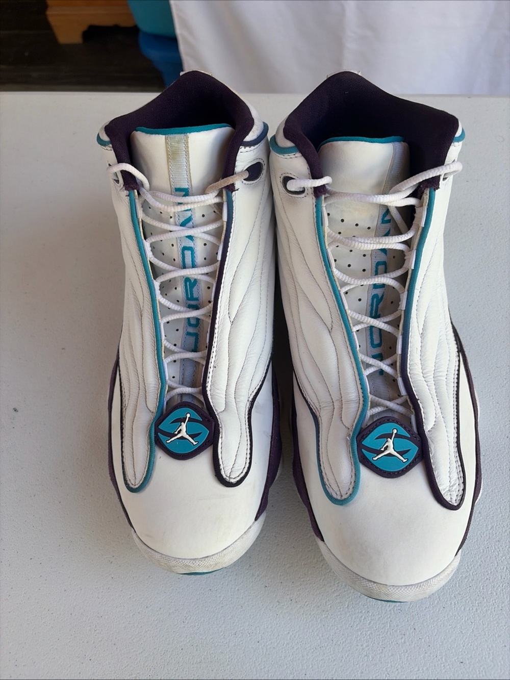 Jordan Men's White Teal and Black Basketball Sneakers